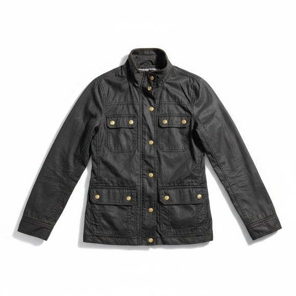 J. Crew Jackets & Blazers - J.Crew XXS Olive Waxed Cotton Field Jacket Gold Snap Utility Coat